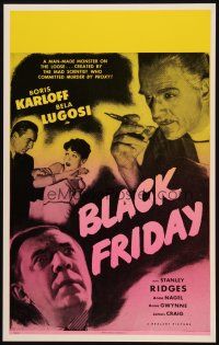 3s262 BLACK FRIDAY Benton REPRO WC '90s Boris Karloff, Bela Lugosi, man-made monster on the loose!