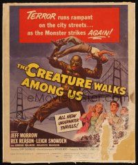 3s094 CREATURE WALKS AMONG US WC '56 Reynold Brown art of monster attacking by Golden Gate Bridge!