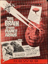 3s085 BRAIN FROM PLANET AROUS/TEENAGE MONSTER pressbook '57 wacky monster with rays from eyes!