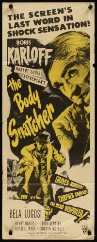 3t022 BODY SNATCHER insert R52 close up Boris Karloff & art of him robbing body from graveyard!