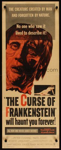 3t005 CURSE OF FRANKENSTEIN insert '57 cool close up artwork of Christopher Lee as the monster!