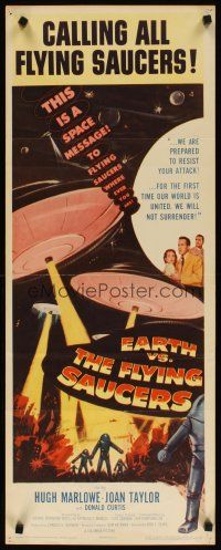 3t030 EARTH VS. THE FLYING SAUCERS insert '56 sci-fi classic, cool art of UFOs & aliens!