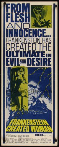 3t034 FRANKENSTEIN CREATED WOMAN insert '67 Peter Cushing, sexy Susan Denberg, evil & desire!
