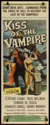 3t037 KISS OF THE VAMPIRE insert '63 Hammer, cool art of devil bats attacking by Joseph Smith!