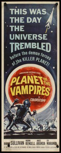 3t044 PLANET OF THE VAMPIRES insert '65 Mario Bava, beings of the future who rule the demon planet!