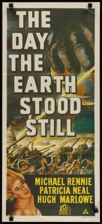 3w033 DAY THE EARTH STOOD STILL Aust daybill R70s art of giant hand & Patricia Neal!