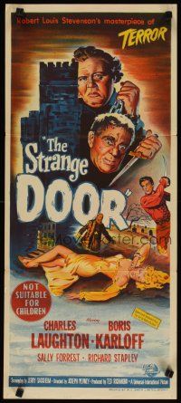 3w039 STRANGE DOOR Aust daybill '51 art of Boris Karloff, Charles Laughton & sexy Sally Forrest!