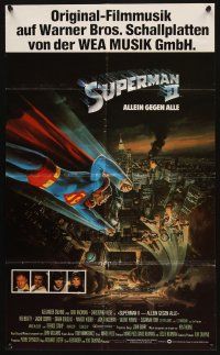 3w046 SUPERMAN II soundtrack German 17x27 '81 Christopher Reeve, Terence Stamp, cool art by Goozee!