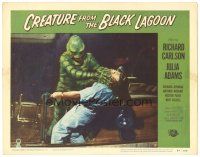 3w239 CREATURE FROM THE BLACK LAGOON LC #5 '54 best close up of monster attacking man on boat!
