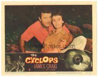 3w246 CYCLOPS LC #2 '57 Bert I. Gordon, romantic c/u of Gloria Talbott & James Craig!