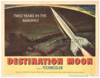 3w190 DESTINATION MOON TC '50 Robert A. Heinlein, different art of rocket flying over Earth!