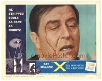 3w331 X: THE MAN WITH THE X-RAY EYES LC #2 '63 super close up of Ray Milland with bloodied face!