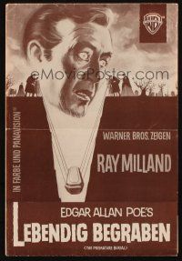 3w092 PREMATURE BURIAL German pressbook '63 Edgar Allan Poe, cool art of Ray Milland buried alive!