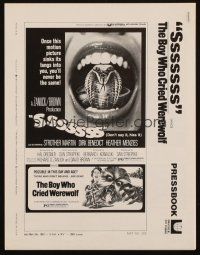 3w373 SSSSSSS/BOY WHO CRIED WEREWOLF pressbook '73 great cobra snake & wolfman images!