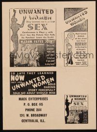 3w378 UNWANTED WOMEN pressbook '40s they learned too late that sex is playing with fire!