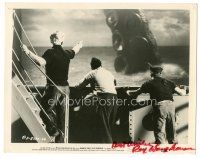 3w413 IT CAME FROM BENEATH THE SEA signed 8x10.25 still '55 by Ray Harryhausen,men point at tentacle