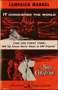3w355 IT CONQUERED THE WORLD/SHE-CREATURE pressbook '56 AIP monster vs monster!