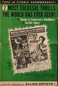 3w379 WAR OF THE SATELLITES/ATTACK OF THE 50 FT WOMAN pressbook '58 two most colossal thrills!