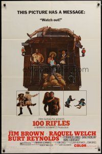3x004 100 RIFLES style A 1sh '69 Jim Brown, sexy Raquel Welch & Burt Reynolds on back of train!