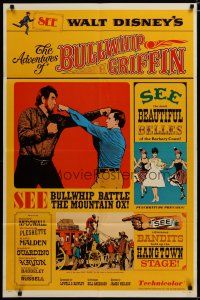 3x019 ADVENTURES OF BULLWHIP GRIFFIN style A 1sh '66 Disney, beautiful belles, mountain ox battle!