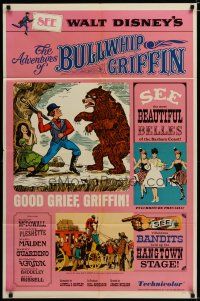 3x020 ADVENTURES OF BULLWHIP GRIFFIN style B 1sh '66 Disney, man fights bear with umbrella!