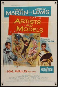 3x047 ARTISTS & MODELS 1sh '55 Dean Martin & Jerry Lewis painting sexy Shirley MacLaine!