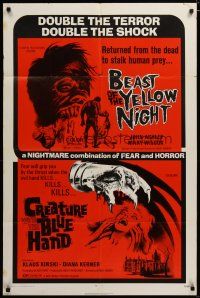 3x065 BEAST OF THE YELLOW NIGHT/CREATURE WITH BLUE HAND 1sh '71 double terror, double shock!