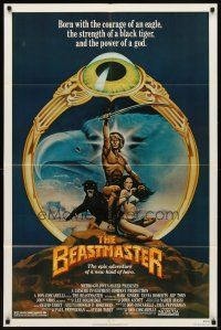 3x067 BEASTMASTER 1sh '82 cool fantasy art of bare-chested Marc Singer & sexy Tanya Roberts!