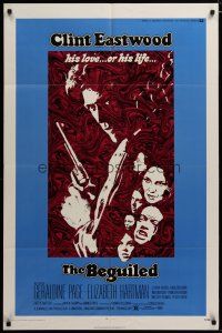 3x073 BEGUILED 1sh '71 cool psychedelic art of Clint Eastwood & Geraldine Page, Don Siegel