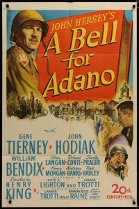 3x074 BELL FOR ADANO 1sh '45 pretty Gene Tierney & WWII soldier John Hodiak, John Hersey!