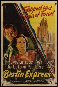 3x077 BERLIN EXPRESS style A 1sh '48 Merle Oberon & Robert Ryan, directed by Jacques Tourneur!