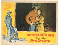 3y282 ALONG CAME JONES LC '45 c/u of Gary Cooper & Loretta Young, Norman Rockwell border art!