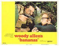 3y297 BANANAS LC #6 '71 great close up of Woody Allen held at gunpoint, black comedy classic!