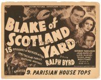 3y103 BLAKE OF SCOTLAND YARD chapter 9 TC '37 detective Ralph Byrd, serial, Parisian House Tops!