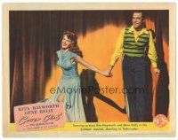 3y380 COVER GIRL LC '44 close up of sexiest Rita Hayworth dancing on stage with Gene Kelly!