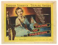 3y119 CRIME OF PASSION TC '57 sexy Barbara Stanwyck reaches for gun to shoot Sterling Hayden!