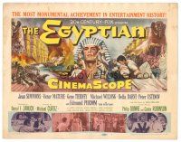 3y131 EGYPTIAN TC '54 artwork of Jean Simmons, Victor Mature & Gene Tierney in ancient Egypt!