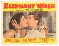 3y433 ELEPHANT WALK LC #4 '54 close up of sexy Elizabeth Taylor & Peter Finch kissing!