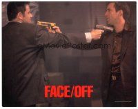 3y448 FACE/OFF LC '97 John Travolta & Nicholas Cage w/guns pointed at each other, John Woo sci-fi!