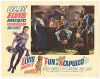 3y486 FUN IN ACAPULCO LC #7 '63 Elvis Presley laughing at bar with three guys in sombreros!