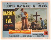 3y489 GARDEN OF EVIL LC #6 '54 Gary Cooper, Susan Hayward & Richard Widmark by man shot at grave!
