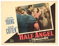 3y524 HALF ANGEL LC #8 '51 Loretta Young hugged by John Ridgley as men drink a toast to them!