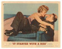 3y586 IT STARTED WITH A KISS LC #7 '59 sexy Countess Eva Gabor tries to comfort Glenn Ford!