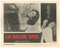 3y613 LA DOLCE VITA LC #1 '61 Federico Fellini, great close up of sexy Nadia Gray laying on floor!