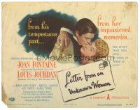 3y165 LETTER FROM AN UNKNOWN WOMAN TC '48 romantic art of Joan Fontaine & Louis Jourdan!