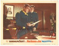 3y654 MAN BEHIND THE GUN LC #6 '52 Philip Carey & Randolph Scott in uniform reading letter!