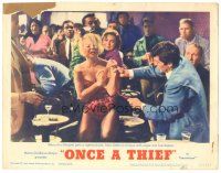 3y732 ONCE A THIEF LC #7 '65 Alain Delon is furious with Ann-Margret's nightclub job!