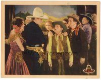 3y798 RIDIN' FOR JUSTICE LC '32 men in saloon stare at cowboy Buck Jones & pretty Mary Doran!