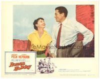 3y807 ROMAN HOLIDAY LC #6 R60 romantic image of laughing Audrey Hepburn & Gregory Peck!