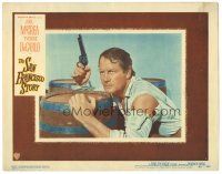 3y818 SAN FRANCISCO STORY LC #6 '52 close up of Joel McCrea with gun taking cover behind barrel!